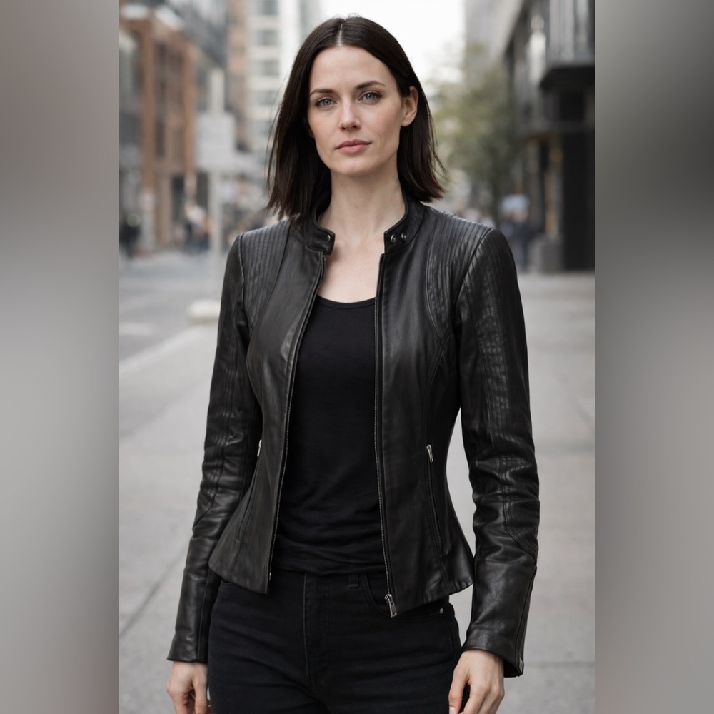 Diane von Furstenberg DVF Black Leather Biker Jacket